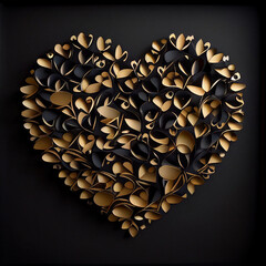 Small Paper Cut Hearts in Black Gold Formed a Large Heart Shape Love Valentine Romance Valentine's Day Coloured Generative AI Tools Technology illustration	