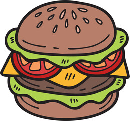 Hand Drawn hamburger illustration in doodle style