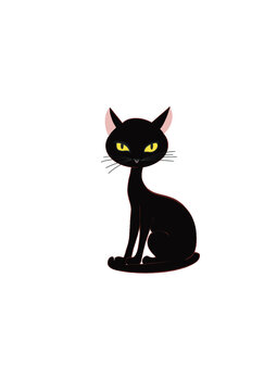 Illustration hand-drawn black cat. Isolated image.