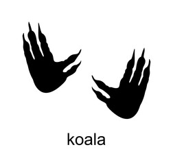 koala footprint, koala track. Koala steps. Handprint in black color.Vector illustration isolated on white background. For posters, greeting cards, book cover, flyers, banner, game designs © EVGENIY