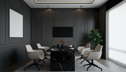 matte grey office room modern interior  with empty mock up place on wall,  Generative Ai