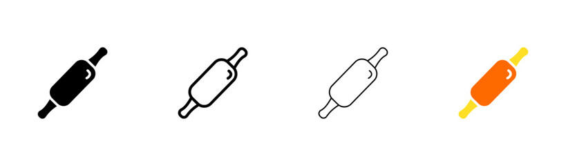 Kitchen utensils set icon. Rolling pin, knife, plate, fork, cutlery, kitchen, table, cap, eat, dinner, restaurant. Eating concept. Vector icon in line, black and colorful style on white background