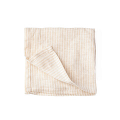 Striped beige linen napkin mockup isolated on white background