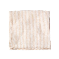 Folded striped linen napkin mockup isolated on white background