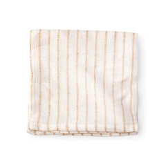 Folded light striped linen isolated on white background