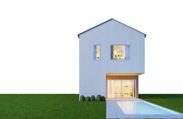 Minimal house with pool and lawn grass