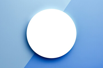 Empty white round layout on blue background. AI Generated.