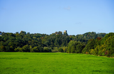 View of Blankenstein Castle with the surrounding landscape. Nature near Hattingen.
