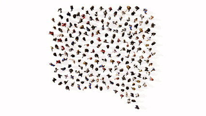 Concept conceptual large community of people forming the emplty cloud sign. 3d illustration metaphor for communication, online talking, chatting, internet discussion
