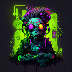abstract hypno Cute Halloween Zombie cyberpunk neon, artificial intelligence