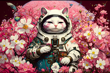 cat astronaut anime style digital illustration
