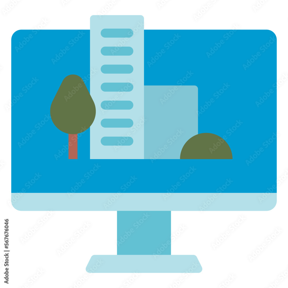 Wall mural design city architecture on computer desktop flat illustration