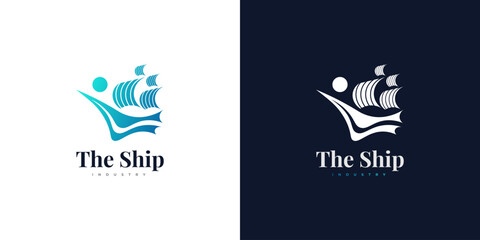 Simple and Clean Ship Logo Design in Blue and Green Gradient Style. Sailing Boat Logo or Icon