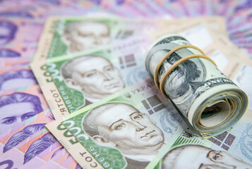 One hundred dollar bills, Ukrainian hryvnia