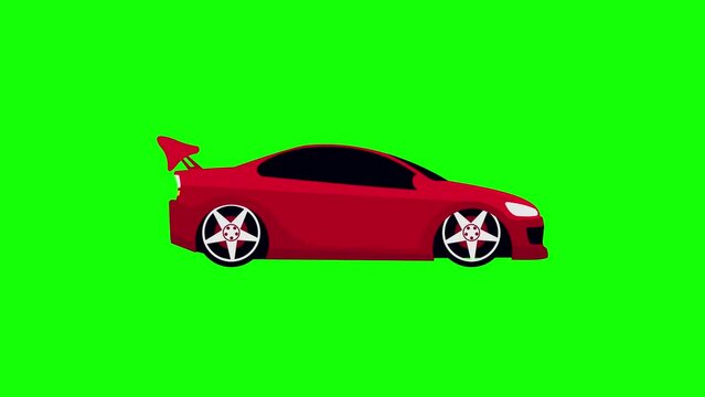 Animated Red Car moving ,Sport Car isolated on Green Screen Background 4K 