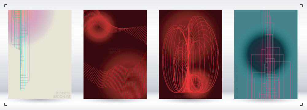 Minimal Minimal Geometric Vector Poster Design with Lines and Gradient Colorful Circles. Collection of Abstract Backgrounds for Covers, Flyers, Templates, Booklets, Cards, Brochures, Branding, etc.