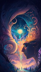 Euphoria dreamy aura calming psychedelic spirituality illustration