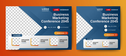 Marketing Strategies live webinar banner invitation and social media post template. Business webinar invitation design	

