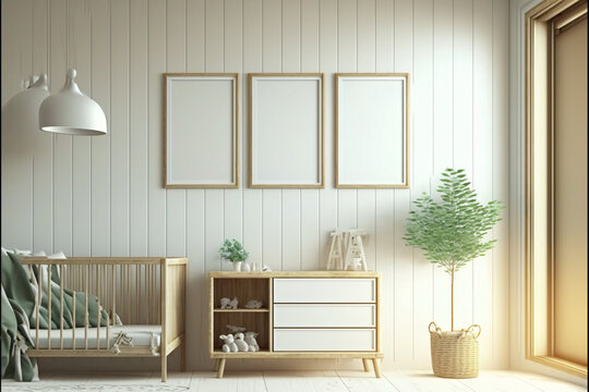 3 Frame mockup in modern classic living room interior background, 3D render, Generative AI