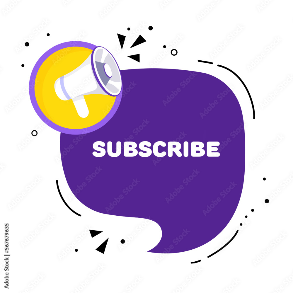 Aufkleber speech bubble with subscribe text. speech bubble with loudspeaker. pop art style. vector line icon f
