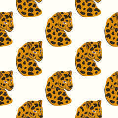 Vector pattern. Lion and leopard on a tree branch. Seamless pattern