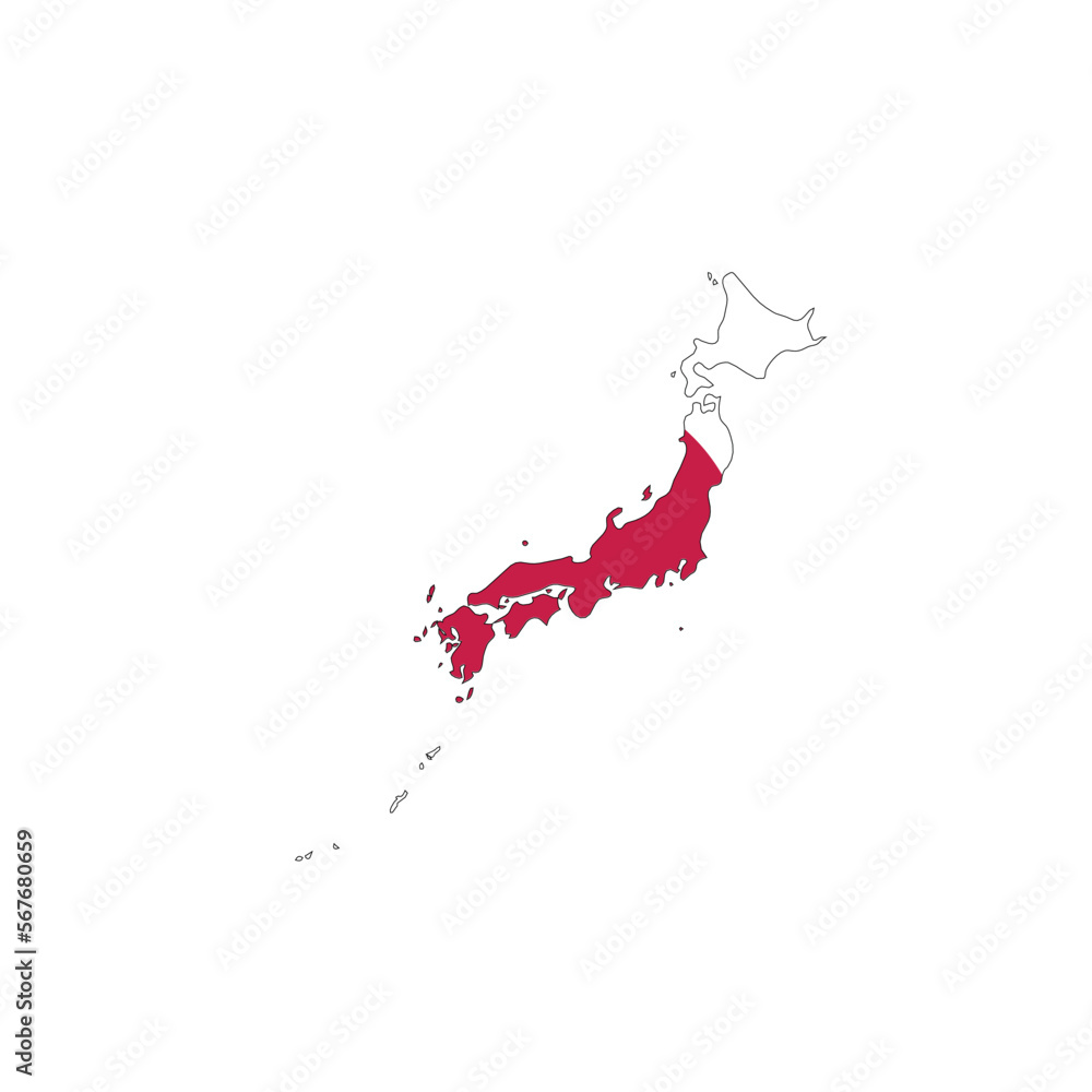 Wall mural japan national flag in a shape of country map - Wall murals
