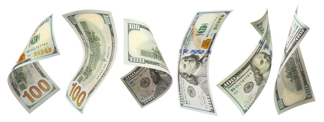 Set of hundred dollars banknotes cut out