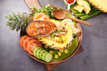 Pineapple Fried Rice and Grilled Salmon (Khao Pad Sup Pa Rod) Thai Food