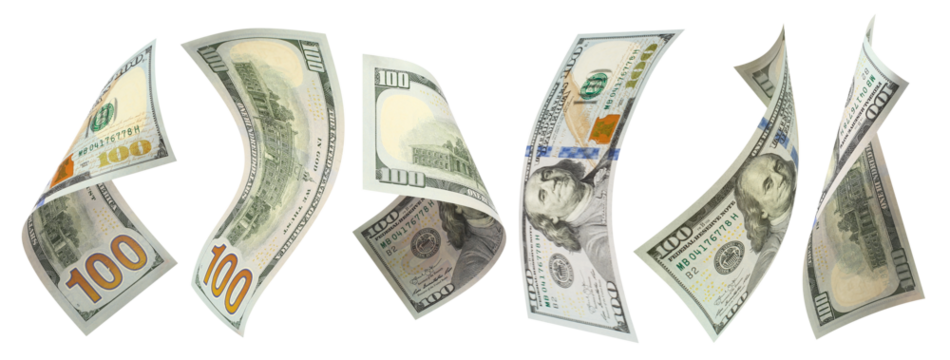 Set of hundred dollars banknotes cut out - Powered by Adobe