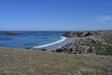 seaside landscape and rocks with blue sky