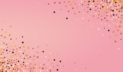 Shiny Starry Vector Pink Background. Gold Shimmer