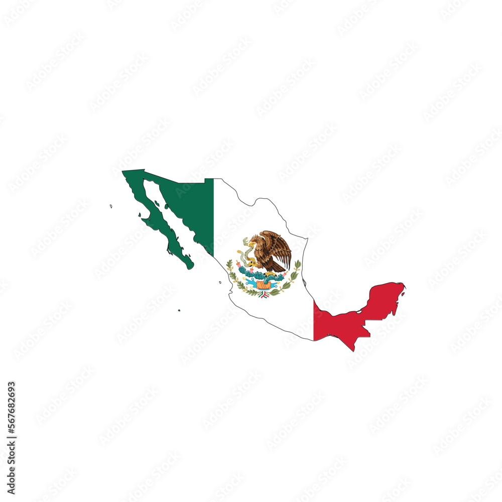 Wall mural mexico national flag in a shape of country map - Wall murals