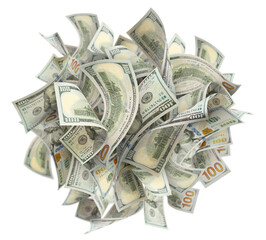 Heap of 100 American dollars banknotes cut out