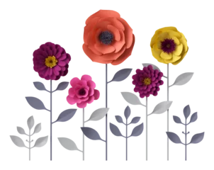 Küchenrückwand glas motiv Pink and red paper craft flower bouquet. 3d illustration © wacomka