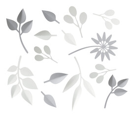 White paper craft leaves elements. 3d illustration