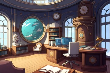 Anime background nobel room office created with AI