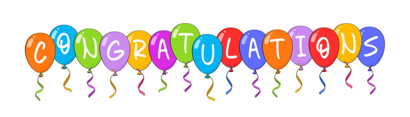 Congratulations lettering with colorful balloons. Cartoon. Vector illustration