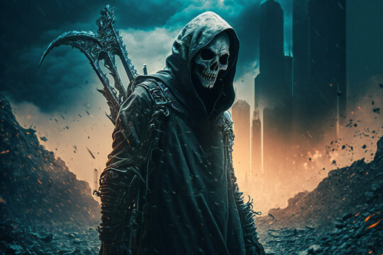 Death with the face of skull - Grim reaper - the death itself - Generative AI
