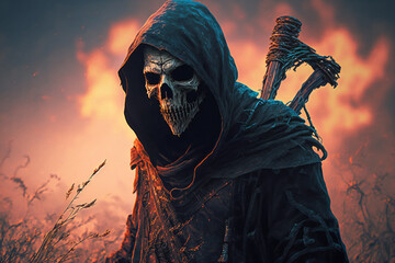 Death with the face of skull - Grim reaper - the death itself - Generative AI