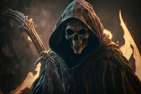 Death with the face of skull - Grim reaper - the death itself - Generative AI
