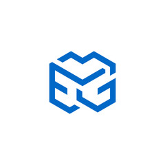 M E G Letter in Hexagon Cube Shape Logo Design Vector