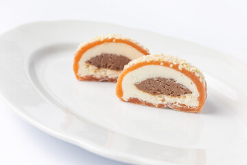 Delicious mochi on a white background, close-up. Traditional Japanese dessert
