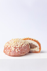 Delicious mochi on a white background, close-up. Traditional Japanese dessert
