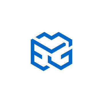  M E G Letter in Hexagon Cube Shape Logo Design Vector