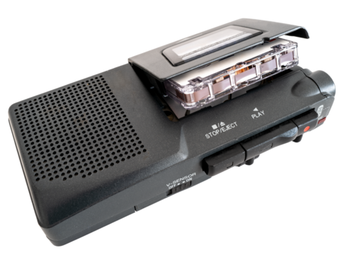 Dictaphone microcassette vintage sur fond transparent