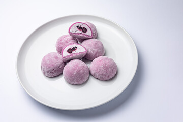 Delicious mochi on a white background, close-up. Traditional Japanese dessert
