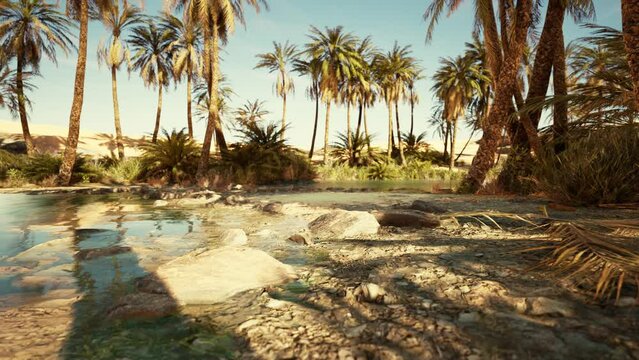 Fantasy pond oasis in a palm forest
