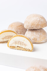 Delicious mochi on a white background, close-up. Traditional Japanese dessert
