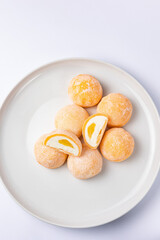 Delicious mochi on a white background, close-up. Traditional Japanese dessert
