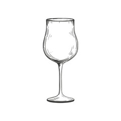 Hand drawn wine glass. Illustration on transparent background